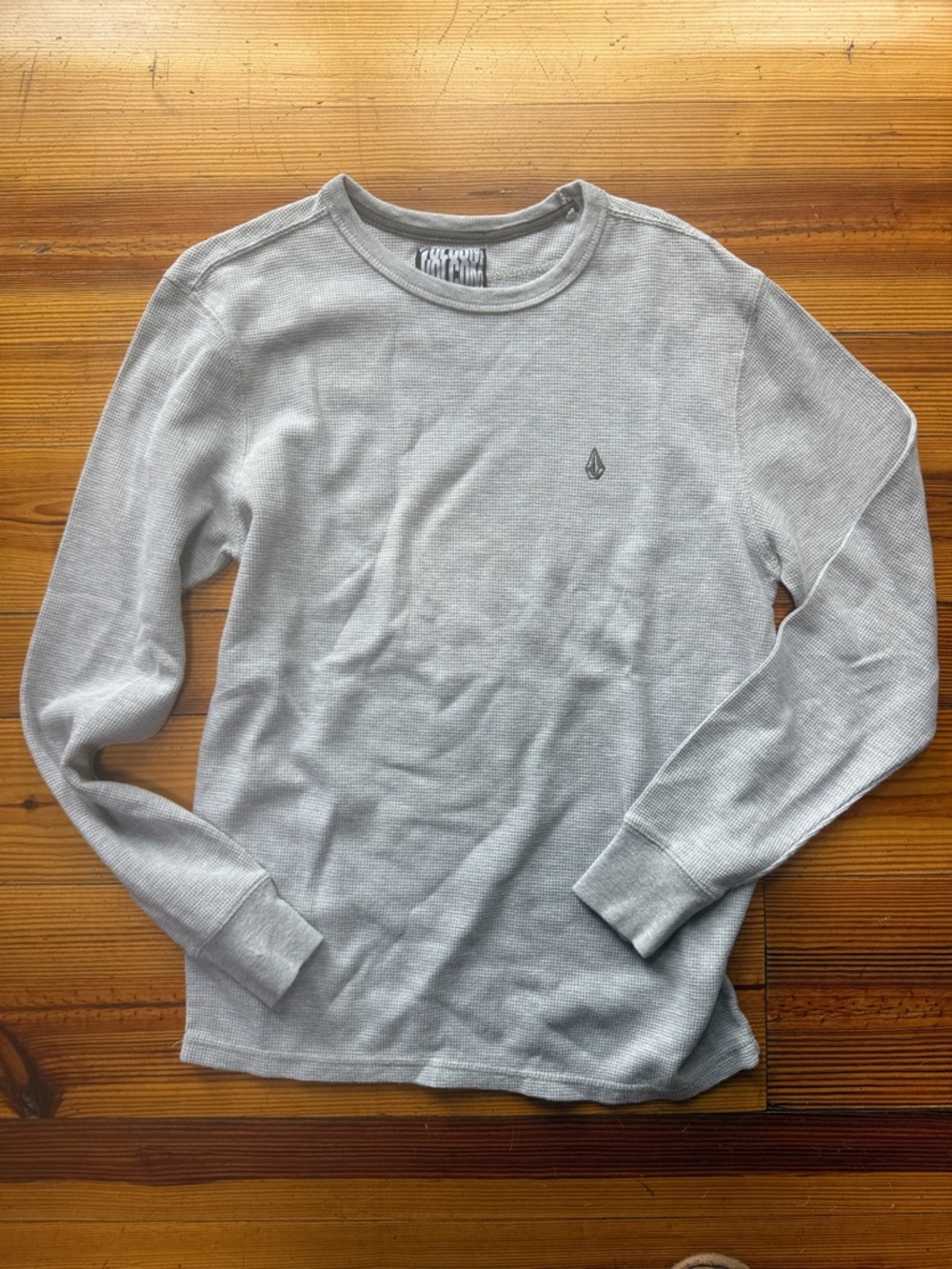 Volcom Men's Light Gray Waffle Knit Crewneck Sweater
